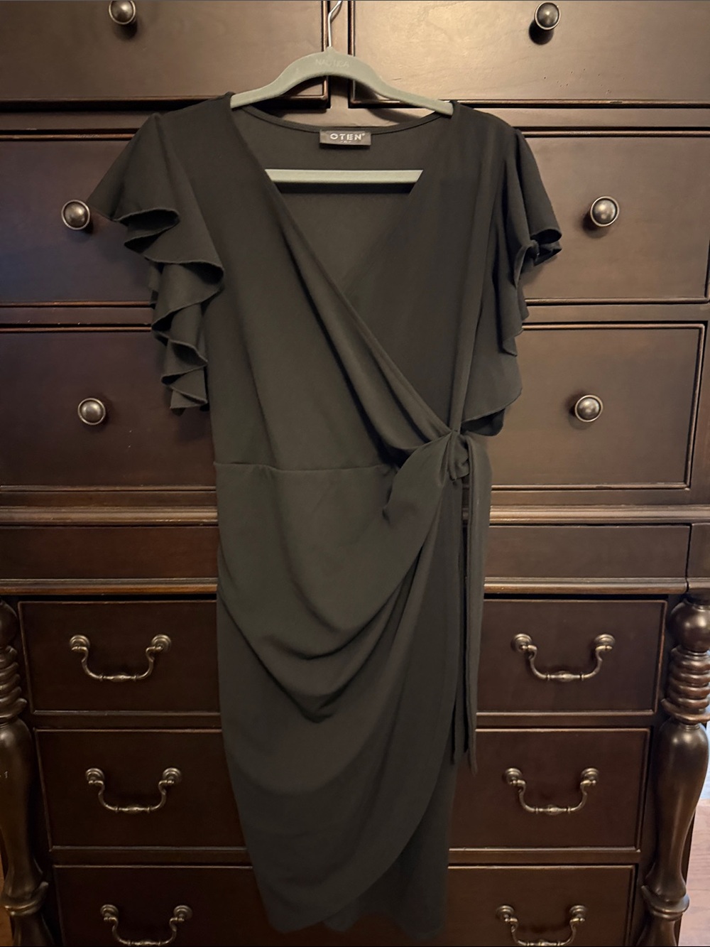 Black Ruffle-Sleeve Wrap Dress